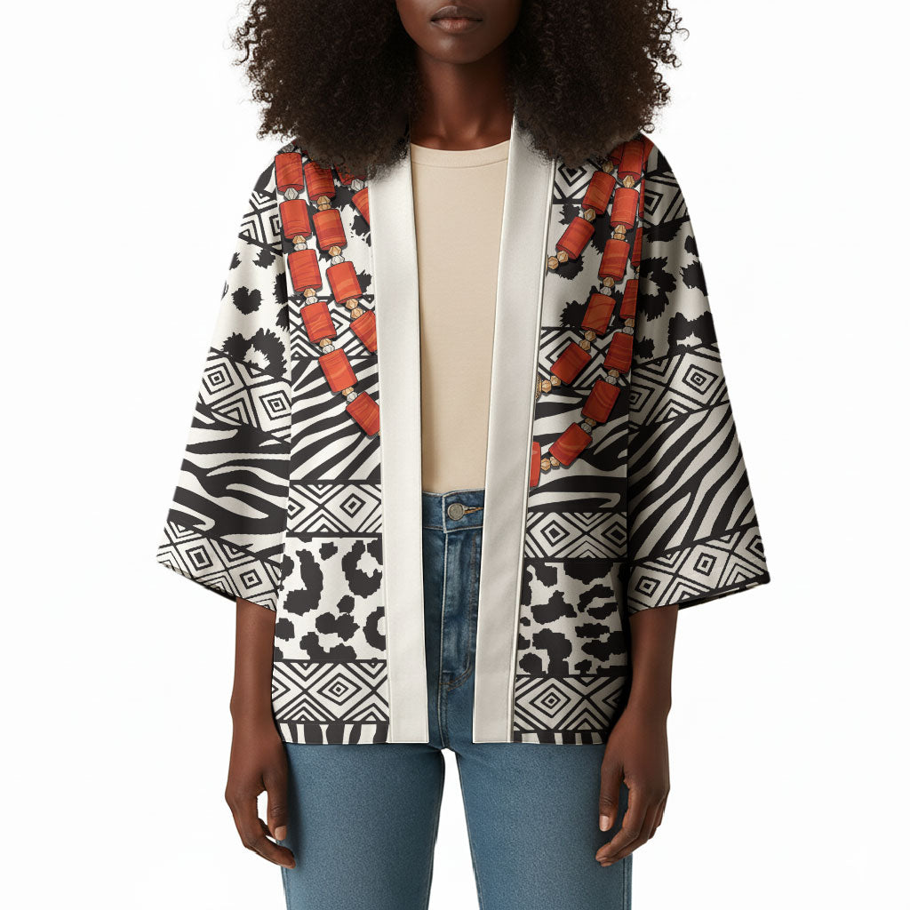 Nigeria Traditional Coral Bead Attire Kimono African Tribal Element Wild Animal Skins