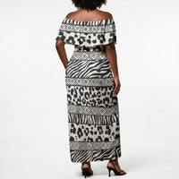 Nigeria Traditional Coral Bead Attire Off Shoulder Maxi Dress African Tribal Element Wild Animal Skins
