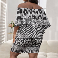 Nigeria Traditional Coral Bead Attire Off Shoulder Short Dress African Tribal Element Wild Animal Skins