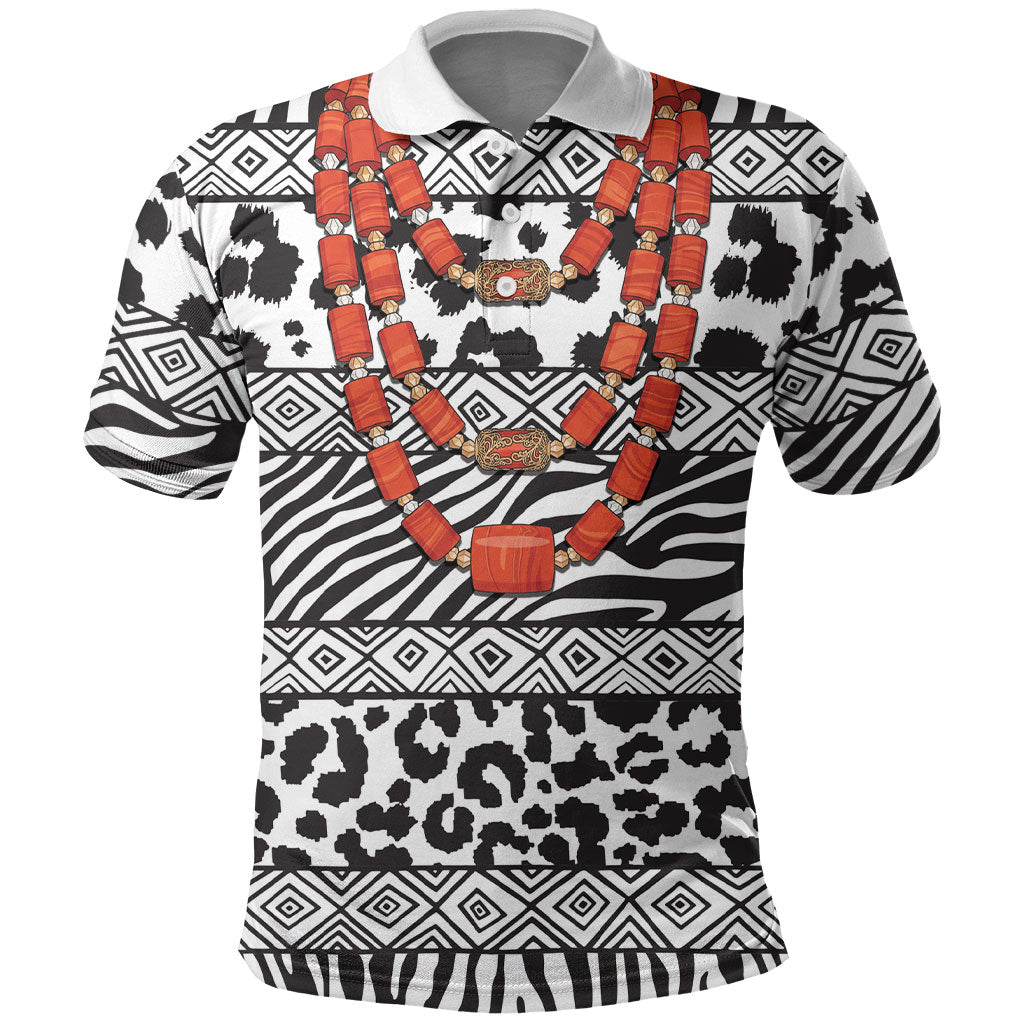 Nigeria Traditional Coral Bead Attire Polo Shirt African Tribal Element Wild Animal Skins