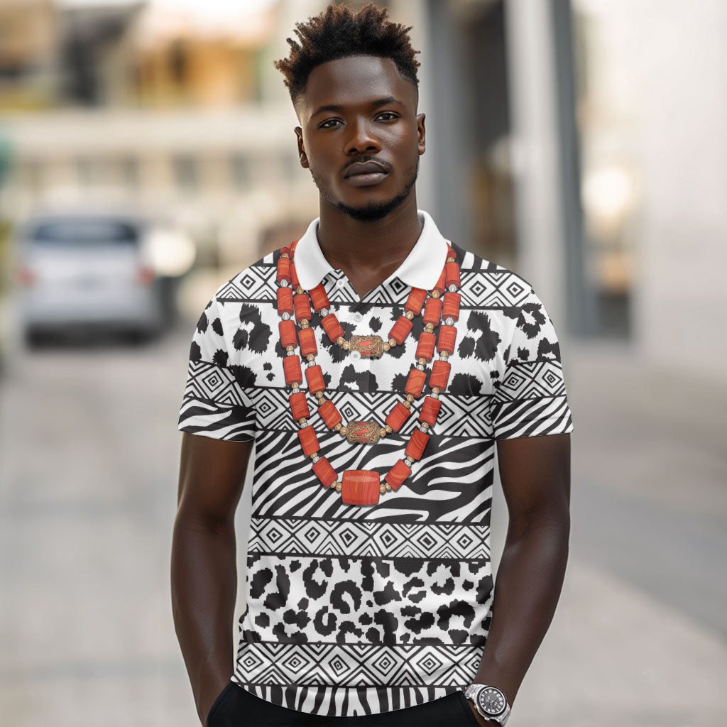Nigeria Traditional Coral Bead Attire Polo Shirt African Tribal Element Wild Animal Skins