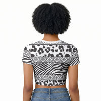 Nigeria Traditional Coral Bead Attire Raglan Cropped T shirt African Tribal Element Wild Animal Skins