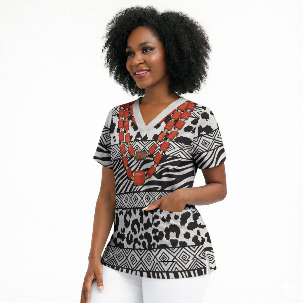 Nigeria Traditional Coral Bead Attire Scrub Top African Tribal Element Wild Animal Skins
