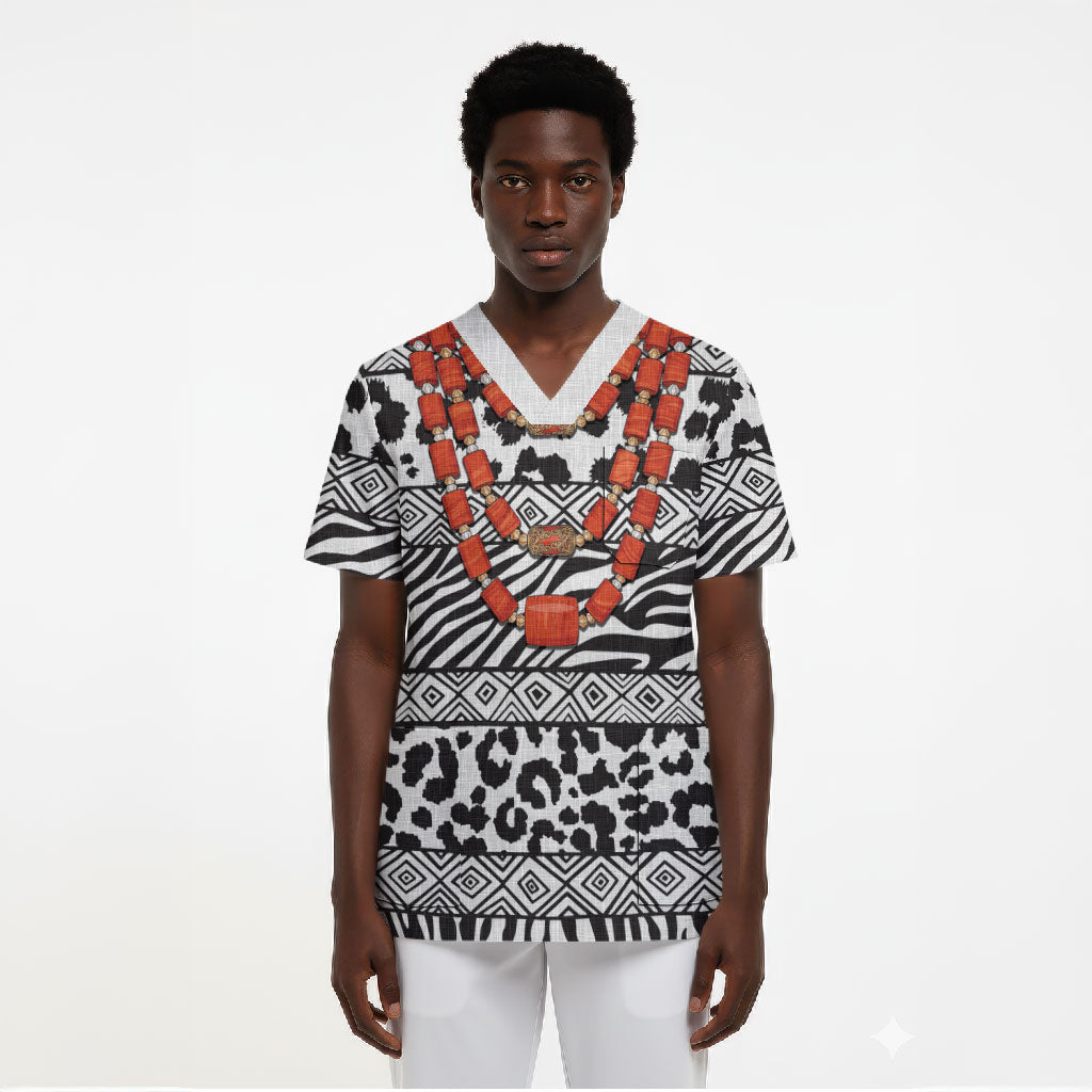 Nigeria Traditional Coral Bead Attire Scrub Top African Tribal Element Wild Animal Skins