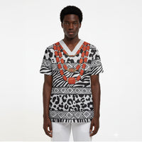 Nigeria Traditional Coral Bead Attire Scrub Top African Tribal Element Wild Animal Skins