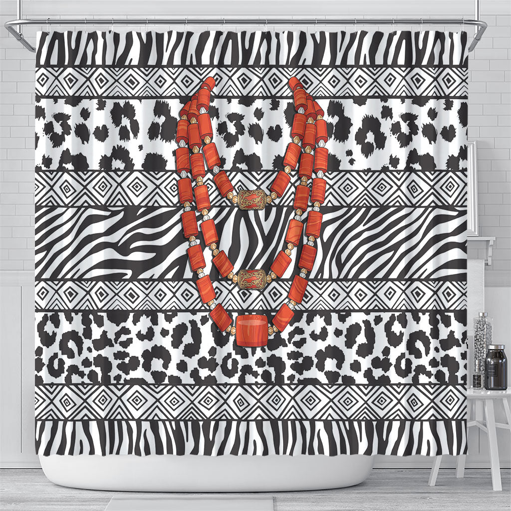 Nigeria Traditional Coral Bead Attire Shower Curtain African Tribal Element Wild Animal Skins