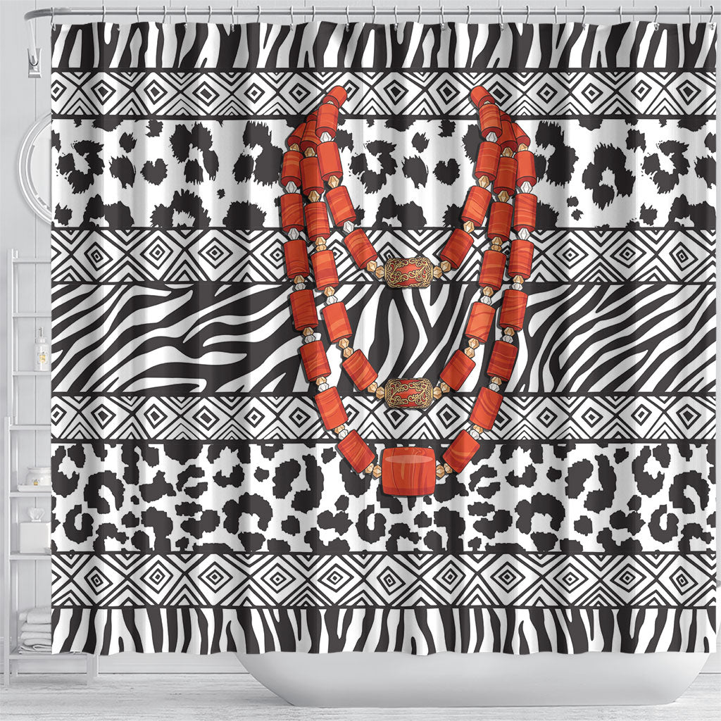 Nigeria Traditional Coral Bead Attire Shower Curtain African Tribal Element Wild Animal Skins