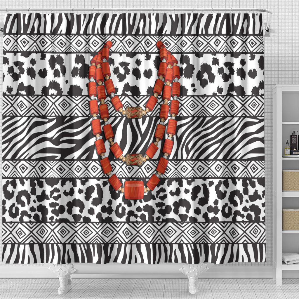 Nigeria Traditional Coral Bead Attire Shower Curtain African Tribal Element Wild Animal Skins