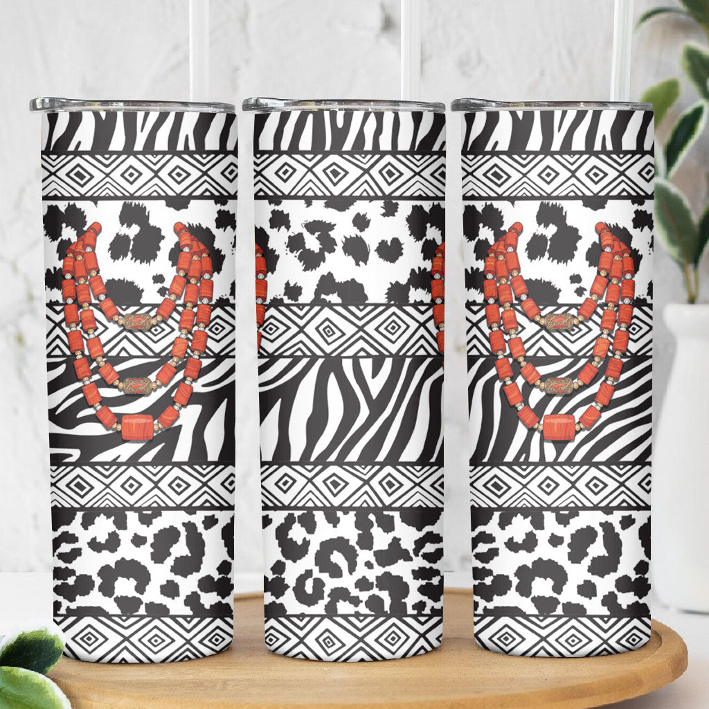 Nigeria Traditional Coral Bead Attire Skinny Tumbler African Tribal Element Wild Animal Skins