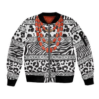 Nigeria Traditional Coral Bead Attire Sleeve Zip Bomber Jacket African Tribal Element Wild Animal Skins