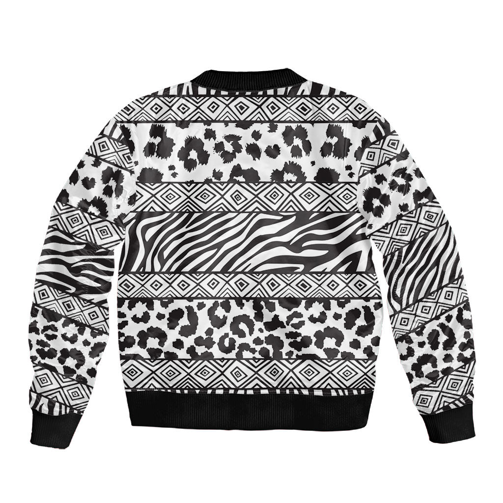 Nigeria Traditional Coral Bead Attire Sleeve Zip Bomber Jacket African Tribal Element Wild Animal Skins