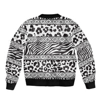 Nigeria Traditional Coral Bead Attire Sleeve Zip Bomber Jacket African Tribal Element Wild Animal Skins
