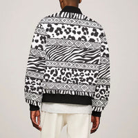 Nigeria Traditional Coral Bead Attire Sleeve Zip Bomber Jacket African Tribal Element Wild Animal Skins