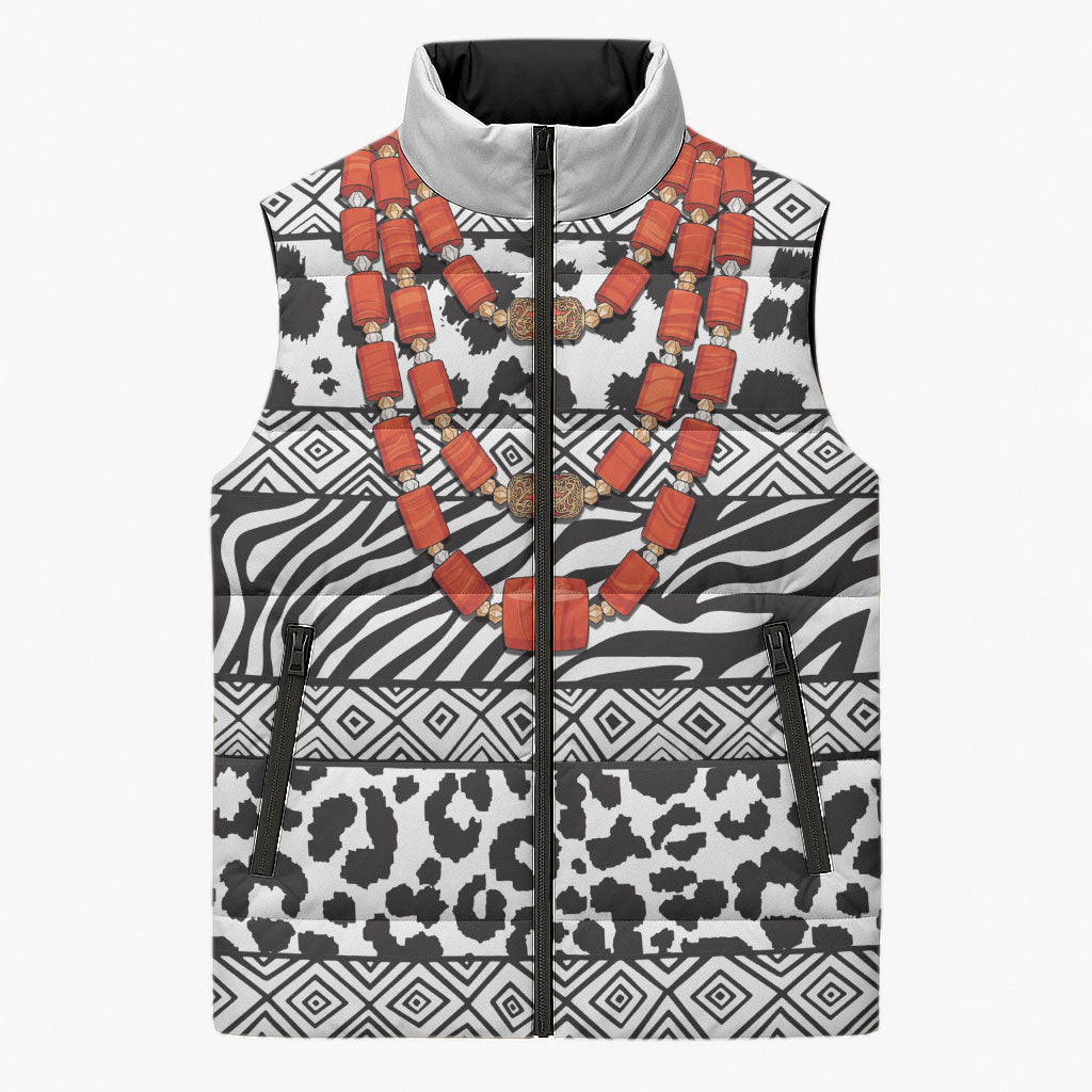 Nigeria Traditional Coral Bead Attire Sleeveless Puffer Jacket African Tribal Element Wild Animal Skins