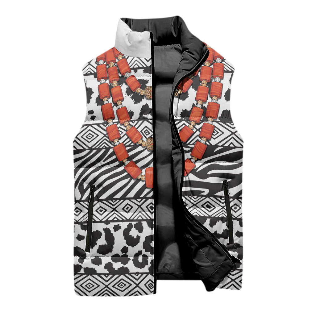 Nigeria Traditional Coral Bead Attire Sleeveless Puffer Jacket African Tribal Element Wild Animal Skins