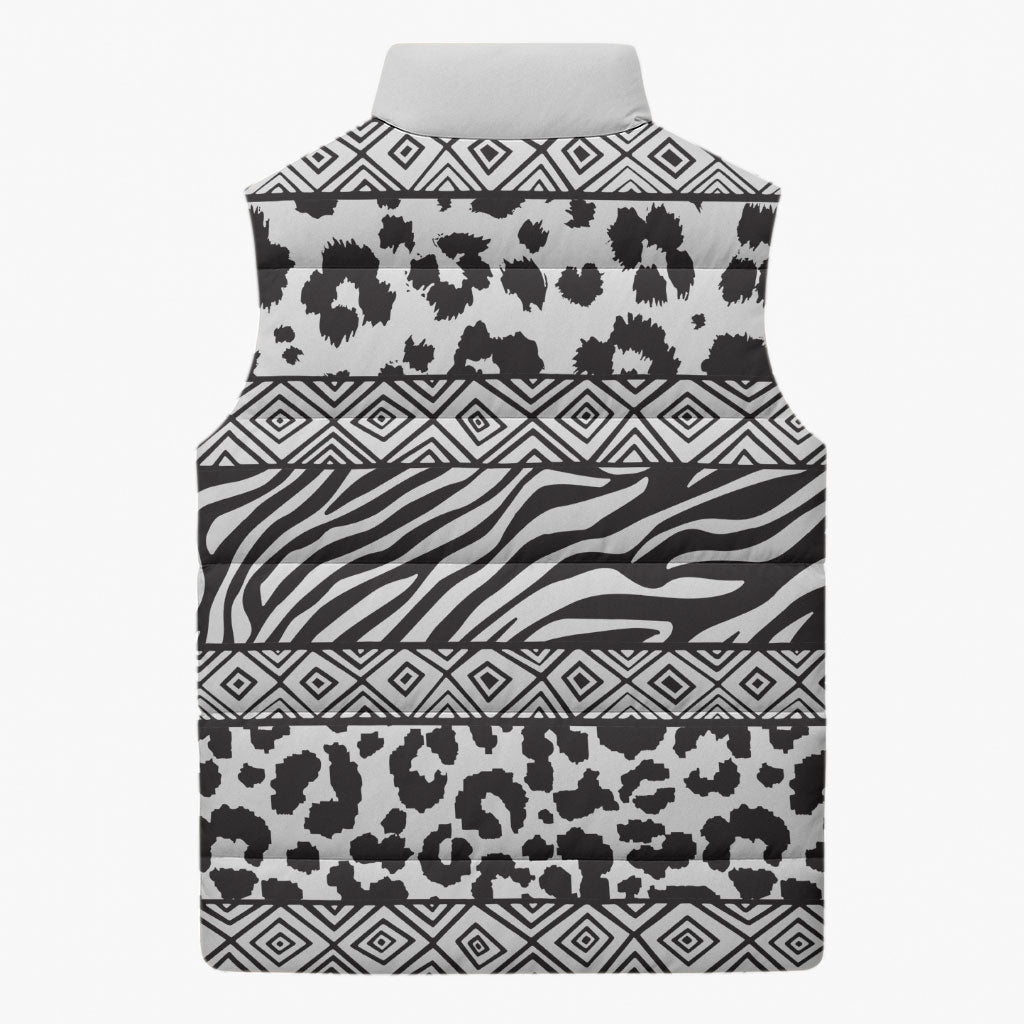 Nigeria Traditional Coral Bead Attire Sleeveless Puffer Jacket African Tribal Element Wild Animal Skins