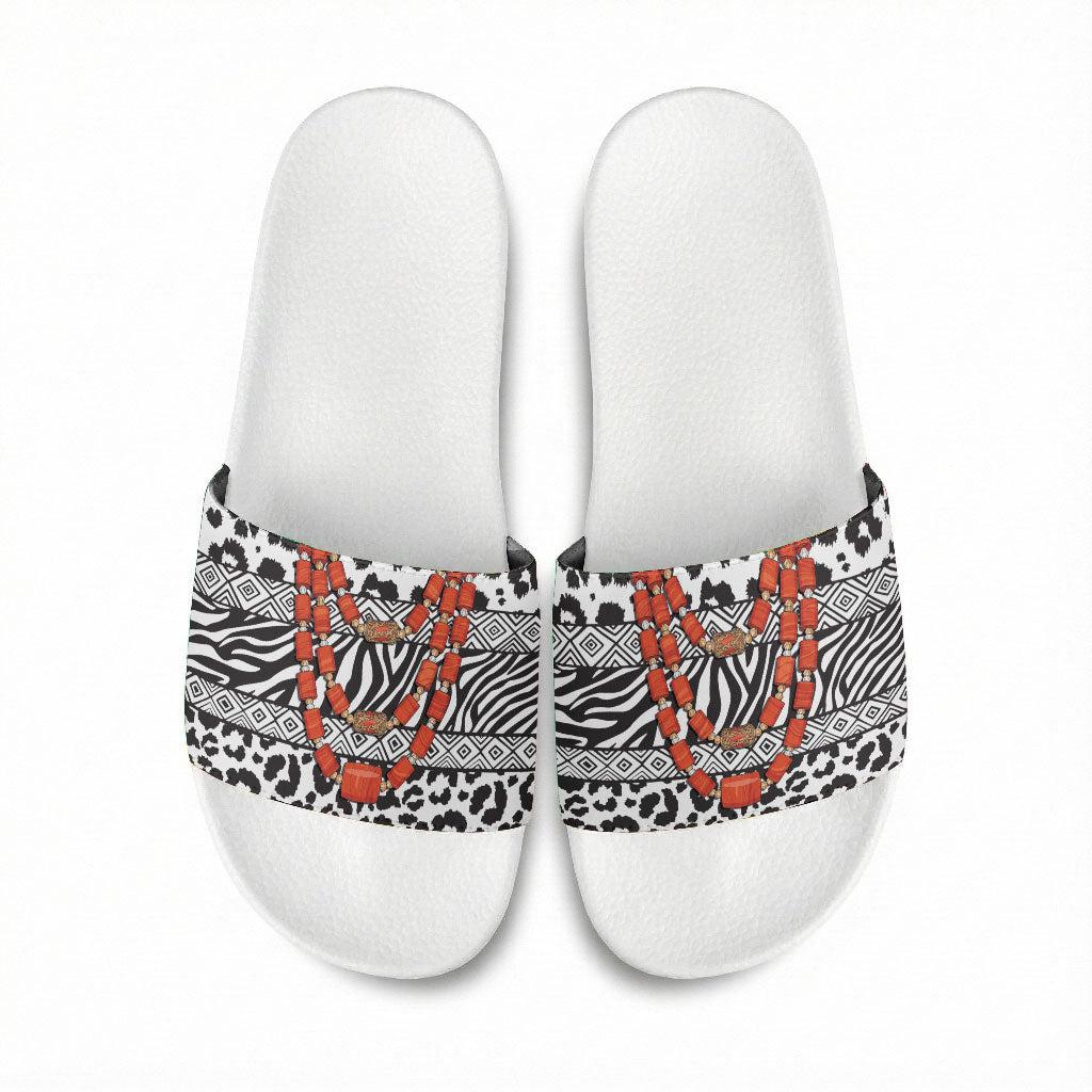 Nigeria Traditional Coral Bead Attire Slide Sandals African Tribal Element Wild Animal Skins