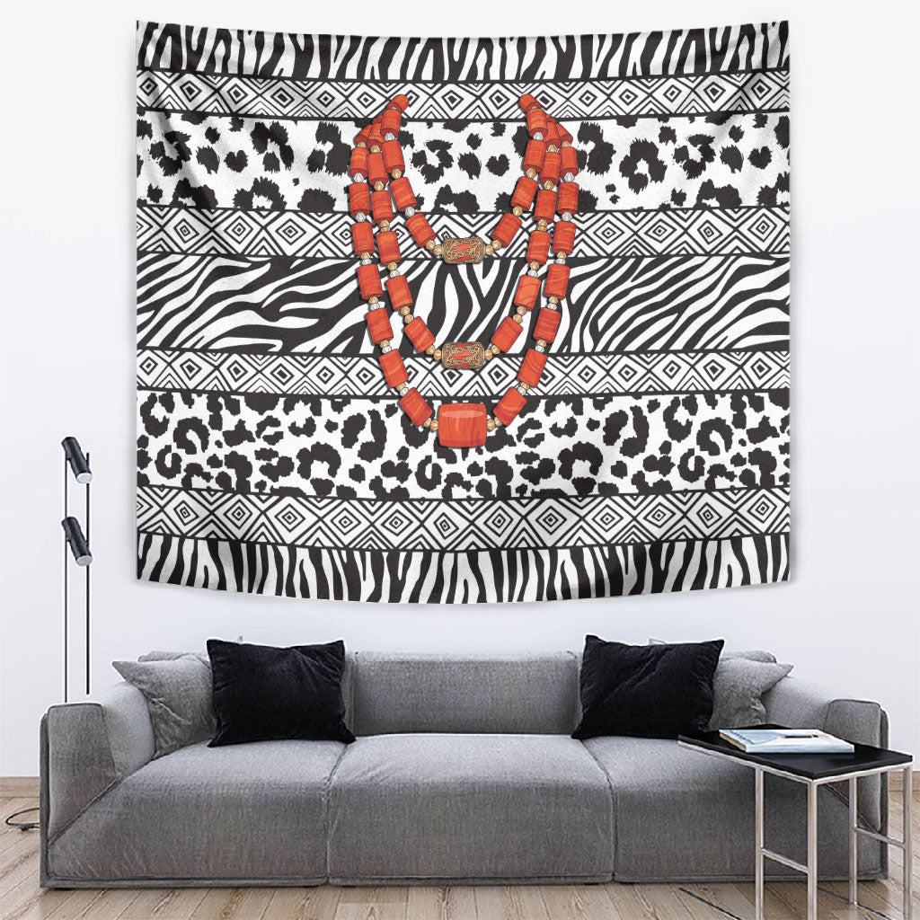 Nigeria Traditional Coral Bead Attire Tapestry African Tribal Element Wild Animal Skins