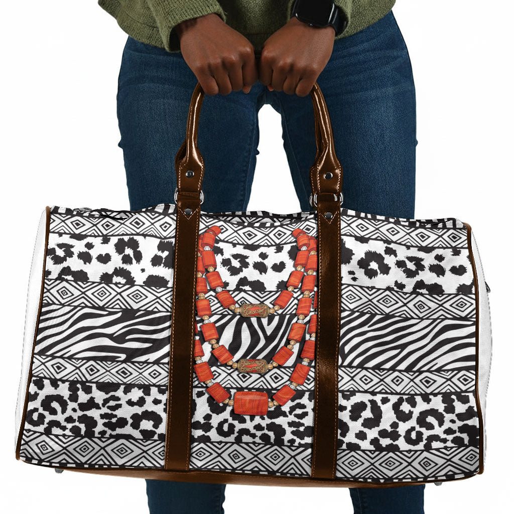 Nigeria Traditional Coral Bead Attire Travel Bag African Tribal Element Wild Animal Skins