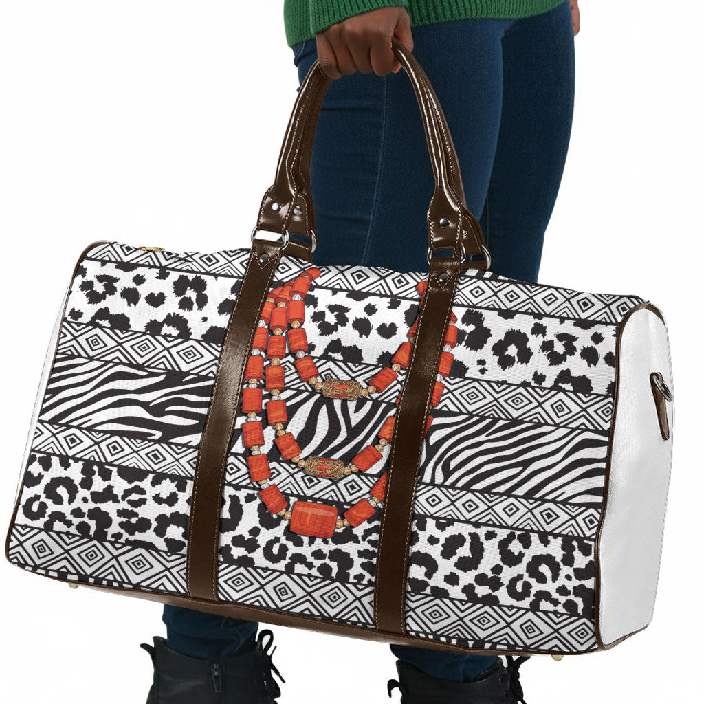 Nigeria Traditional Coral Bead Attire Travel Bag African Tribal Element Wild Animal Skins