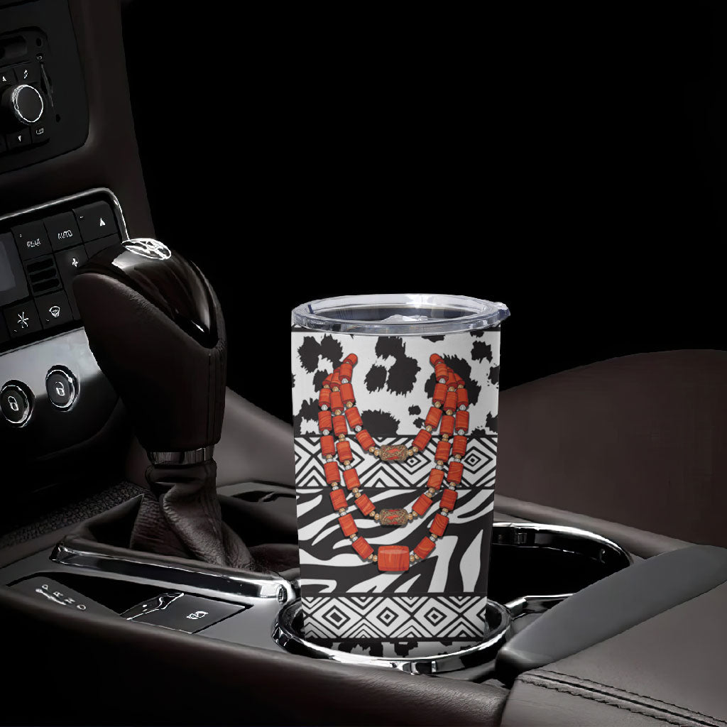 Nigeria Traditional Coral Bead Attire Tumbler Cup African Tribal Element Wild Animal Skins