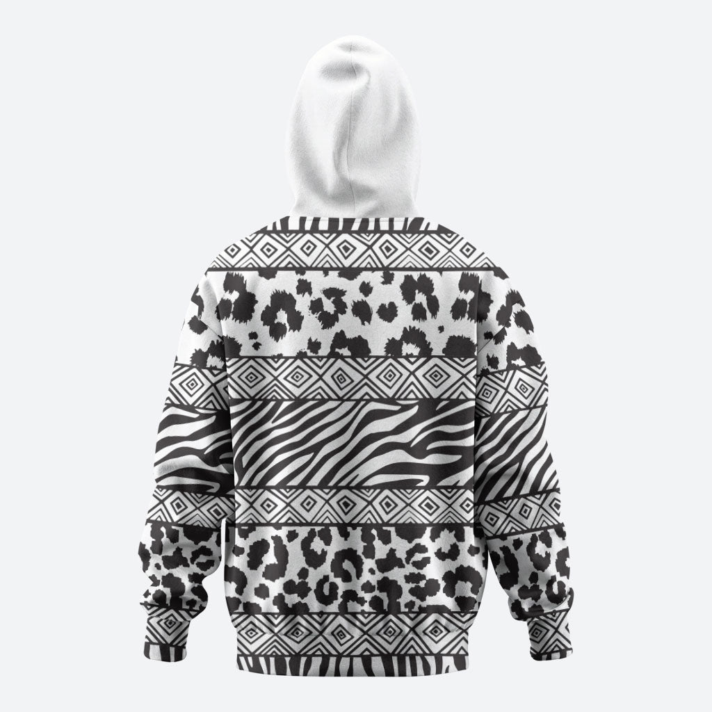 Nigeria Traditional Coral Bead Attire Zip Hoodie African Tribal Element Wild Animal Skins