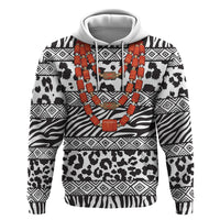 Nigeria Traditional Coral Bead Attire Zip Hoodie African Tribal Element Wild Animal Skins
