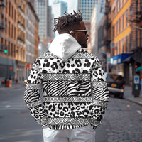 Nigeria Traditional Coral Bead Attire Zip Hoodie African Tribal Element Wild Animal Skins