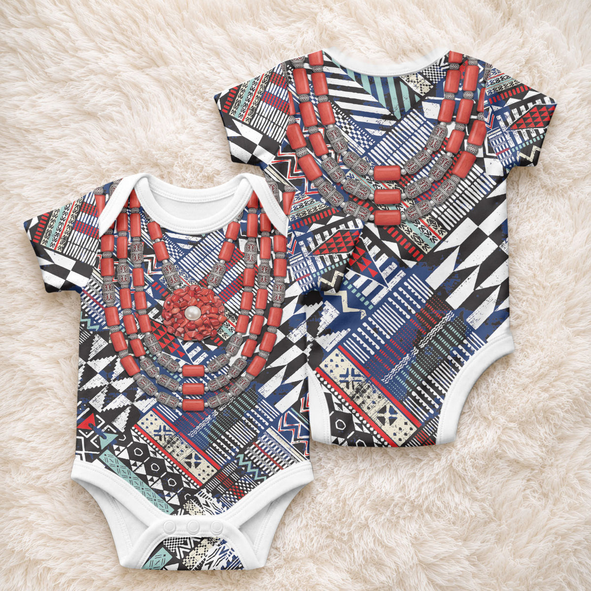 Nigeria Traditional Coral Bead Attire Baby Onesie Tribal African Style