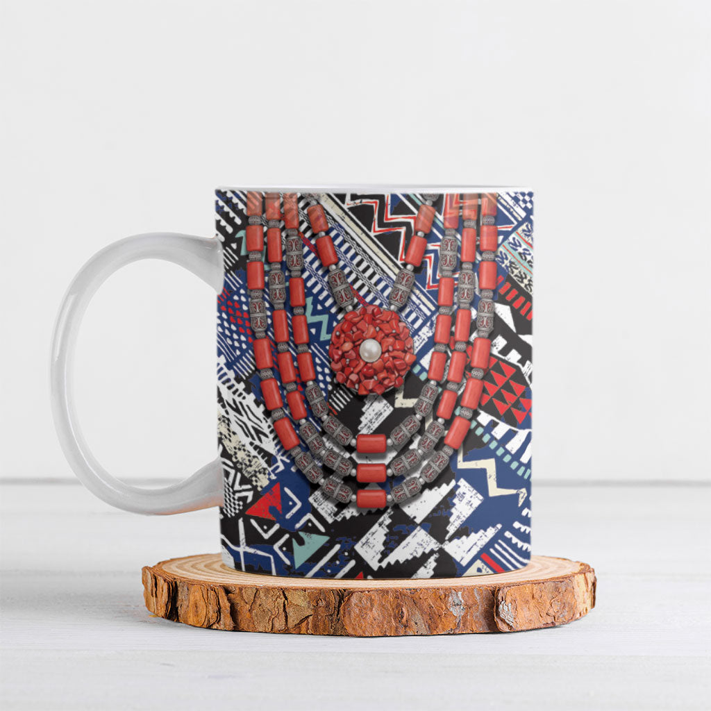 Nigeria Traditional Coral Bead Attire Ceramic Mug Tribal African Style