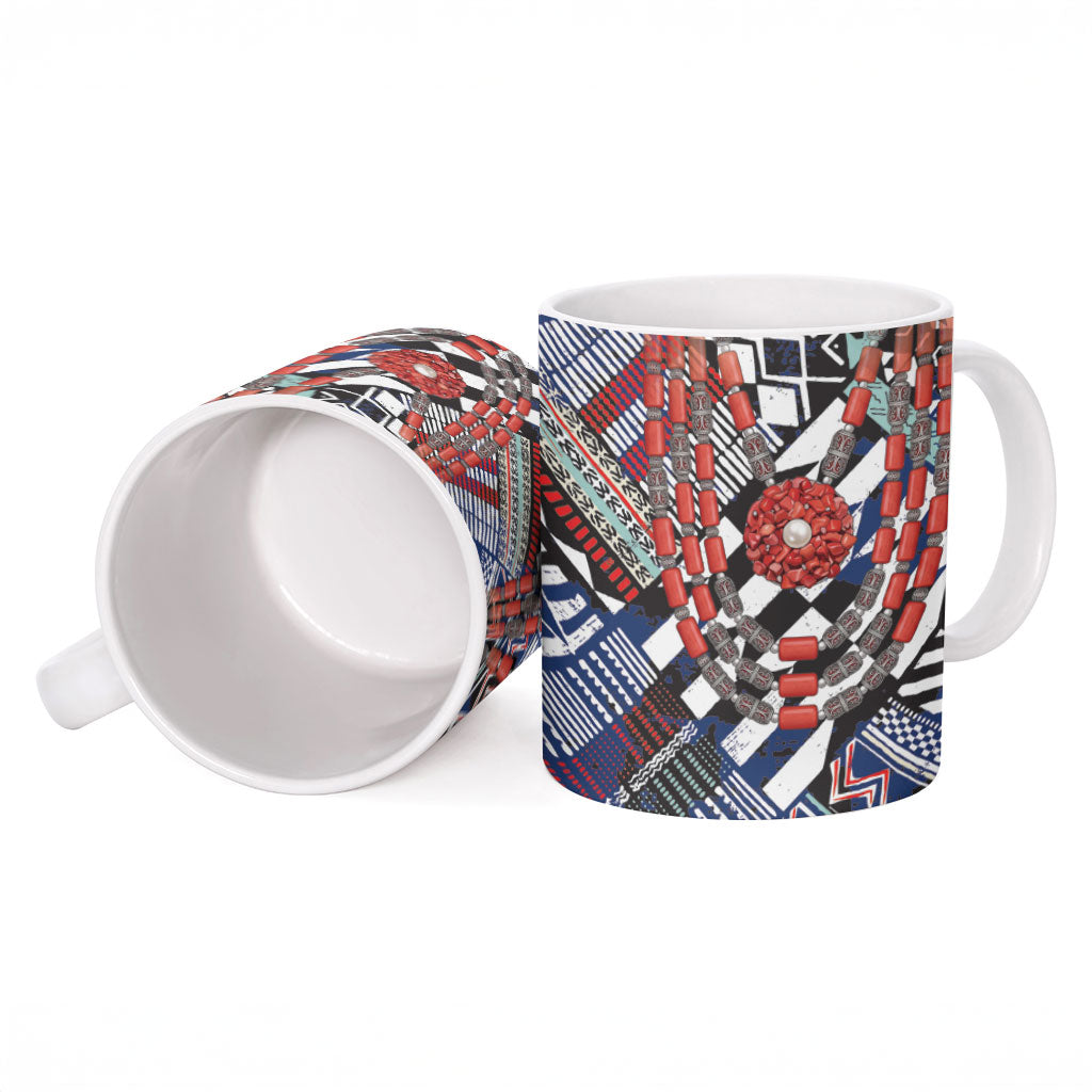 Nigeria Traditional Coral Bead Attire Ceramic Mug Tribal African Style