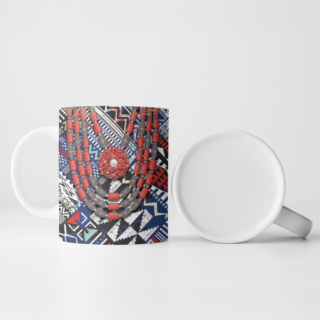 Nigeria Traditional Coral Bead Attire Ceramic Mug Tribal African Style