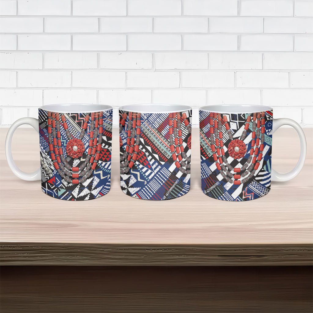 Nigeria Traditional Coral Bead Attire Ceramic Mug Tribal African Style