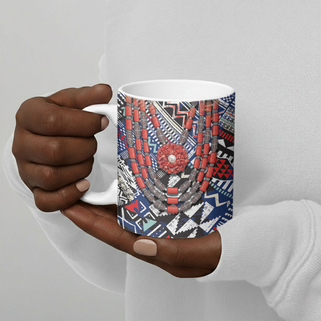 Nigeria Traditional Coral Bead Attire Ceramic Mug Tribal African Style