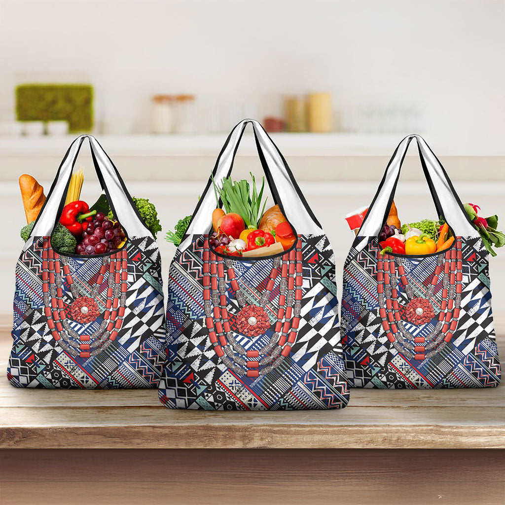 Nigeria Traditional Coral Bead Attire Grocery Bag Tribal African Style