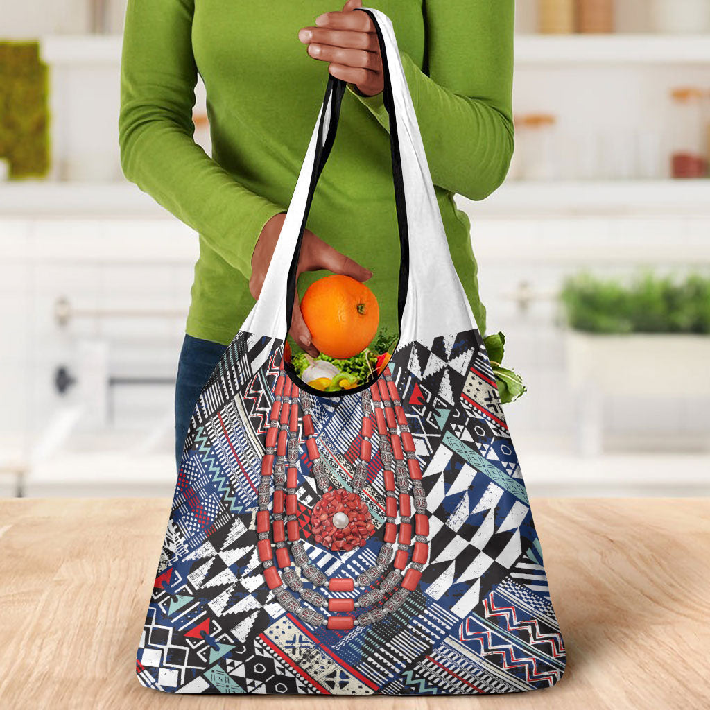 Nigeria Traditional Coral Bead Attire Grocery Bag Tribal African Style