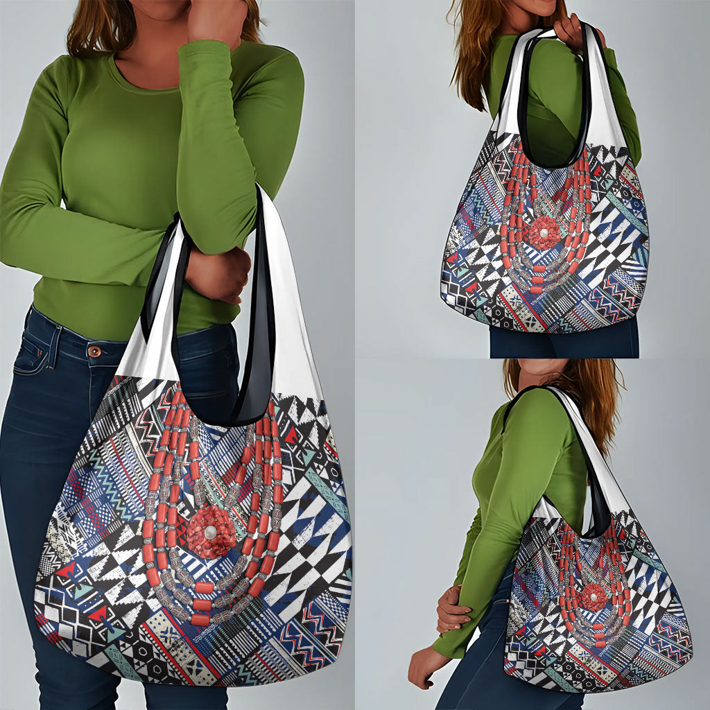 Nigeria Traditional Coral Bead Attire Grocery Bag Tribal African Style