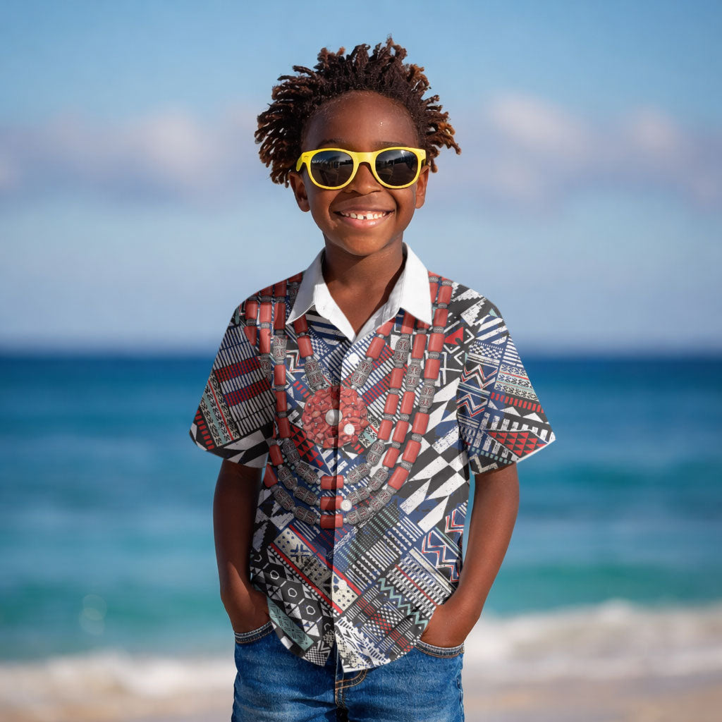 Nigeria Traditional Coral Bead Attire Kid Hawaiian Shirt Tribal African Style