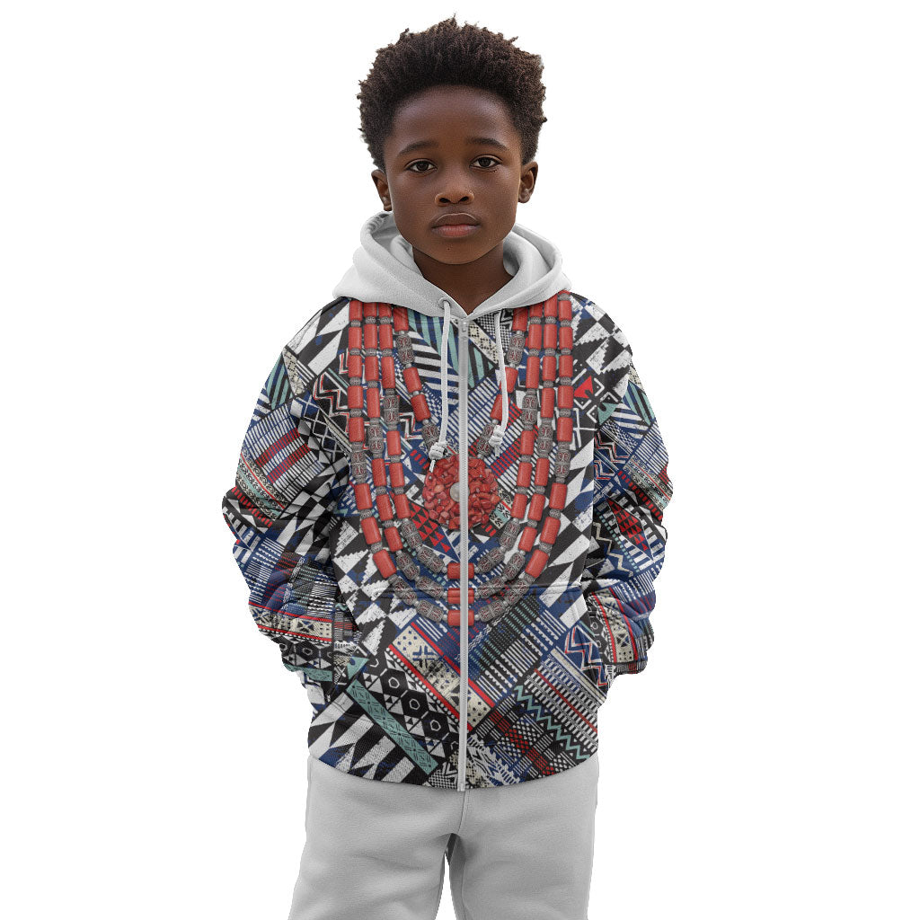 Nigeria Traditional Coral Bead Attire Kid Hoodie Tribal African Style