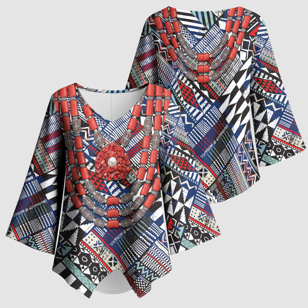 Nigeria Traditional Coral Bead Attire Kimono Sleeve Blouse Tribal African Style