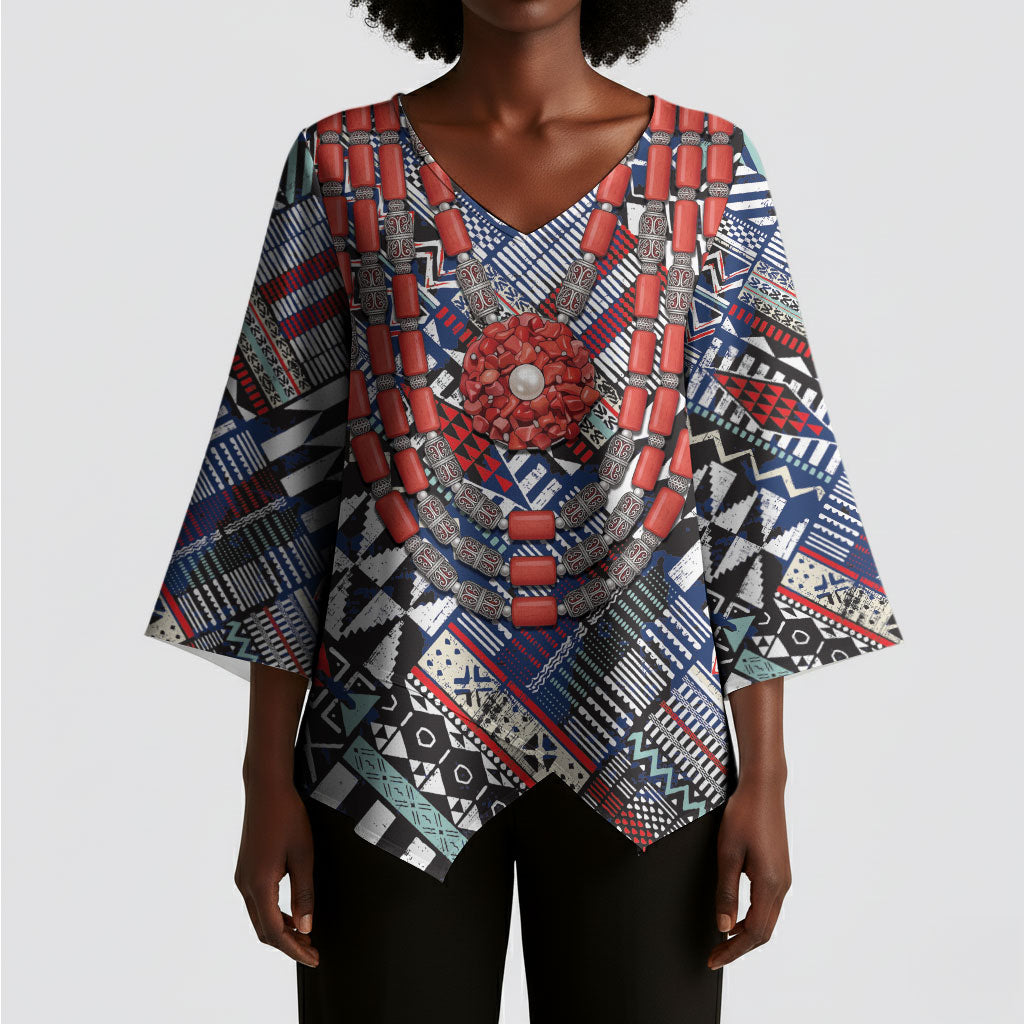 Nigeria Traditional Coral Bead Attire Kimono Sleeve Blouse Tribal African Style