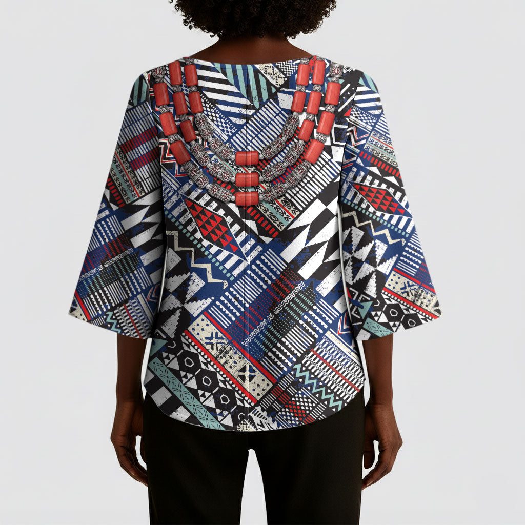Nigeria Traditional Coral Bead Attire Kimono Sleeve Blouse Tribal African Style