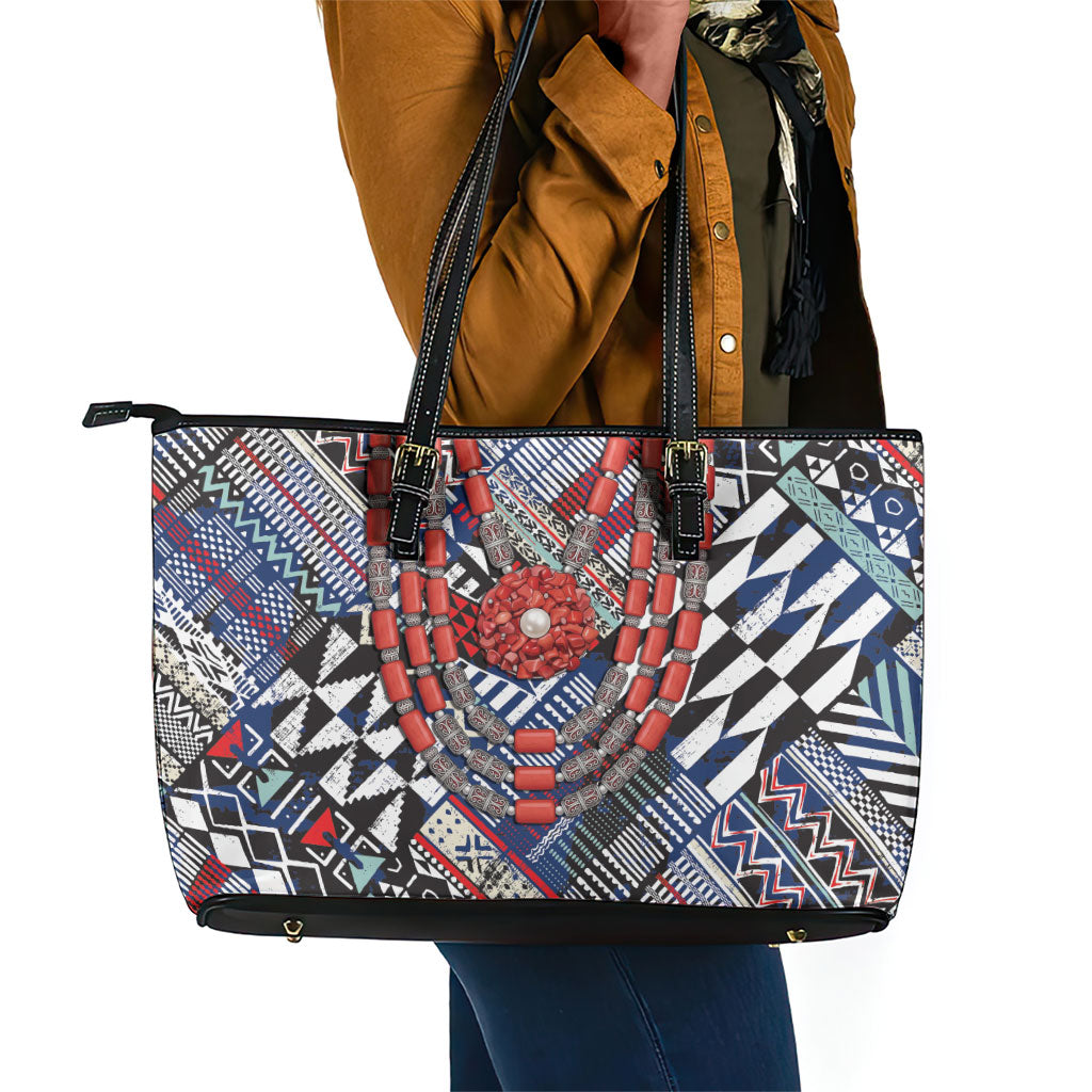 Nigeria Traditional Coral Bead Attire Leather Tote Bag Tribal African Style