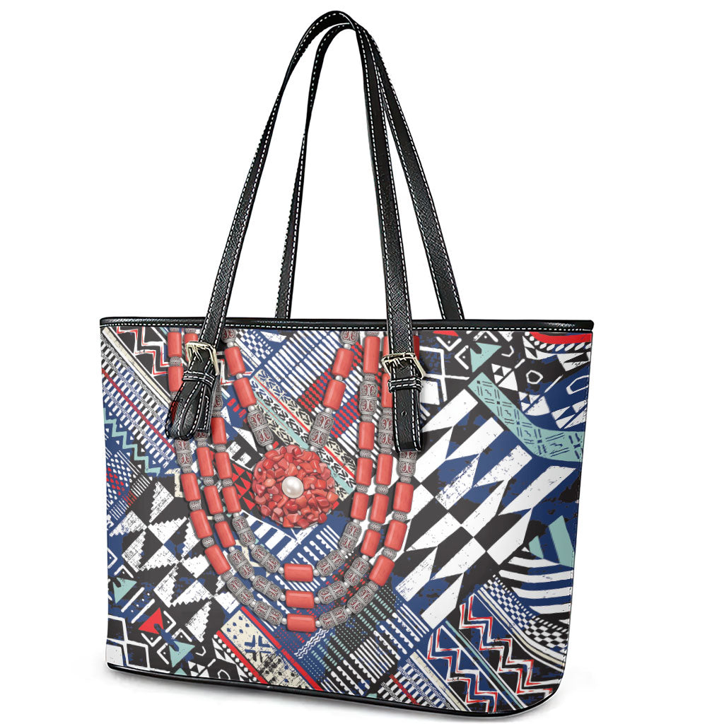 Nigeria Traditional Coral Bead Attire Leather Tote Bag Tribal African Style