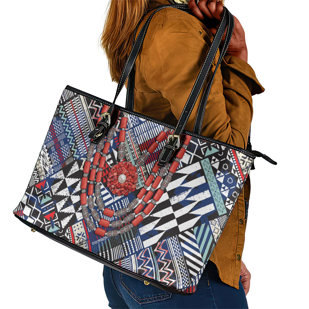 Nigeria Traditional Coral Bead Attire Leather Tote Bag Tribal African Style