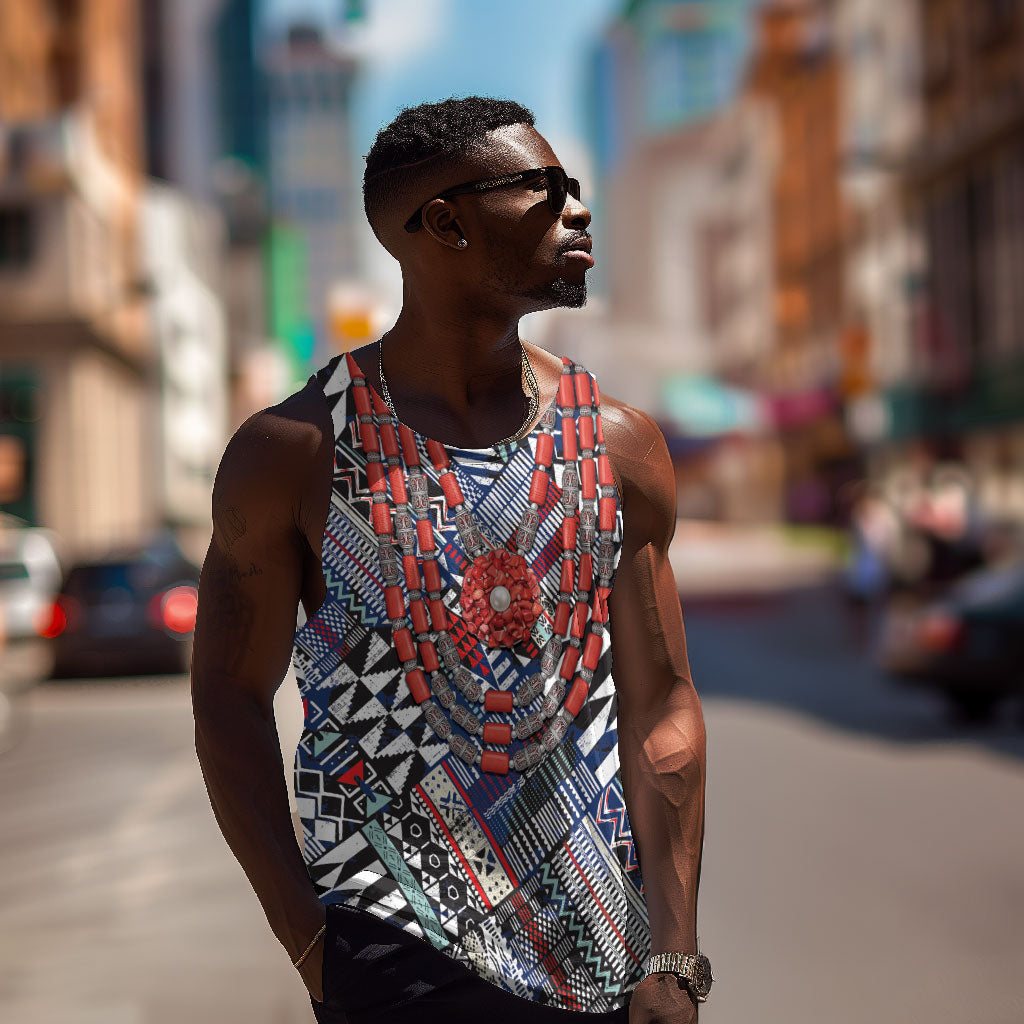 Nigeria Traditional Coral Bead Attire Men Tank Top Tribal African Style