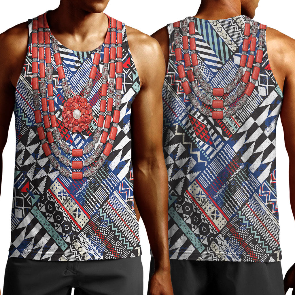 Nigeria Traditional Coral Bead Attire Men Tank Top Tribal African Style
