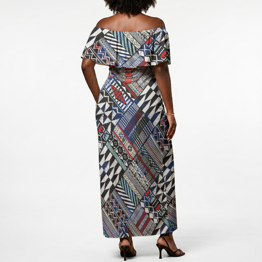 Nigeria Traditional Coral Bead Attire Off Shoulder Maxi Dress Tribal African Style