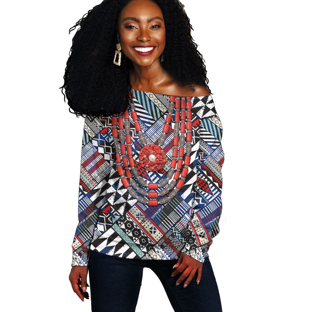 Nigeria Traditional Coral Bead Attire Off Shoulder Sweater Tribal African Style