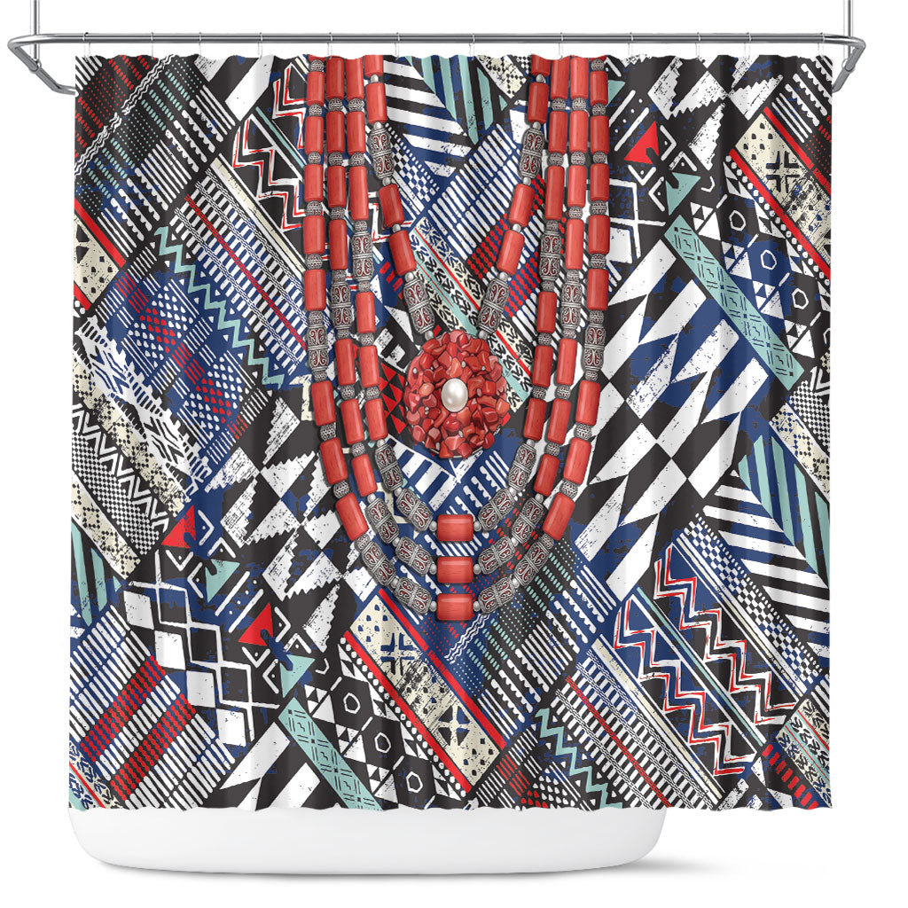 Nigeria Traditional Coral Bead Attire Shower Curtain Tribal African Style
